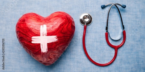 Heart Shape with Stethoscope on Medical Background Representing Healthcare Monitoring Cardiology Support and Patient Care Concept