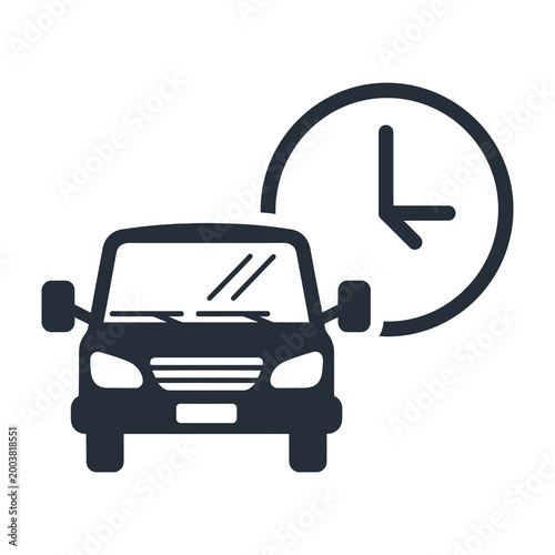 Car with clock symbol indicating waiting or delay
