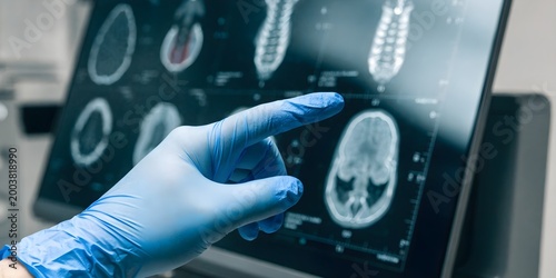 Doctor Analyzing Digital Brain Scan on Medical Interface Representing Advanced Healthcare Technology Diagnosis Neurology and Modern Clinical Research Concept
