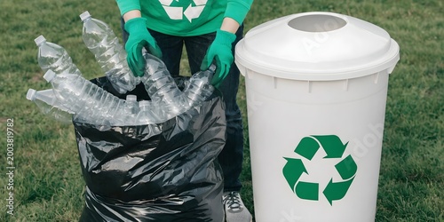 Recycling Plastic Waste with Bin Representing Environmental Protection Sustainability Waste Management and Eco Friendly Lifestyle Concept