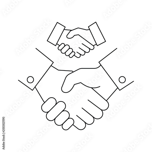 Two pairs of handshakes icon. Business partnership, teamwork, and collective agreement concept.Editable stroke, Vector illustration, Line art Icon, Symbols.