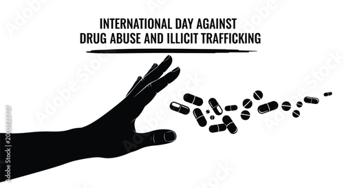Bold vector illustration for International Day Against Drug Abuse and Illicit Trafficking prevention.