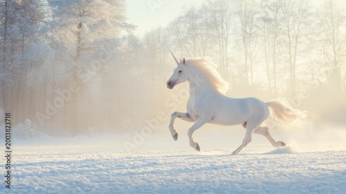 Majestic Unicorn Galloping Through a Winter Wonderland Scene