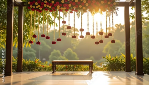 Hanging garden indian wedding stage decoration with suspended decor