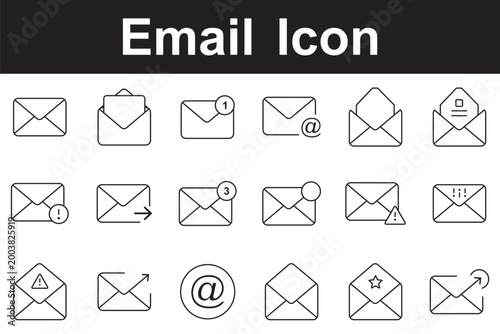 Mail and email outline icon set, envelope message inbox and attachment vector icons isolated