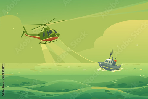 Helicopter Spotting For Purse Seine Scene With