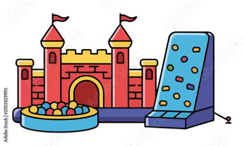 Bouncy castle inflatable playground with ball pit isolated on white