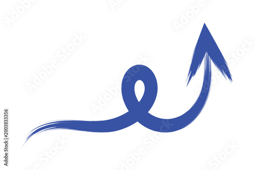 Brush stroke curved deep blue arrow sign icon texture on white background direction and planning progress symbol vector illustration