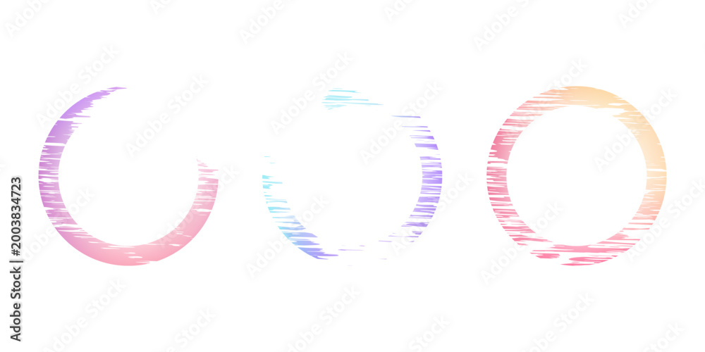 Obraz premium Three colorful gradient circles with blue, purple, and orange tones on a white background.