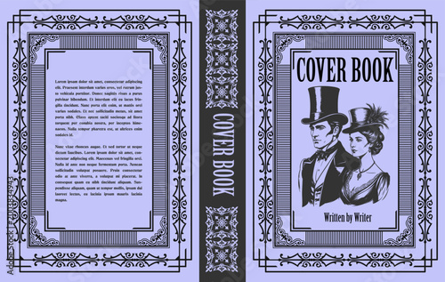 082-10-Illustrated book cover template featuring a vintage couple and decorative frame