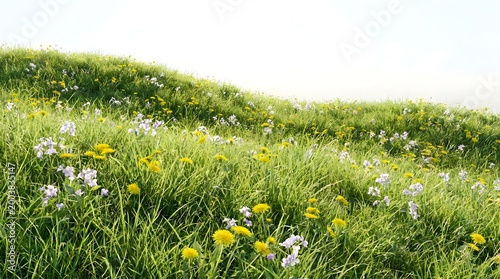 Bild auf Leinwand serene wildflower meadow with yellow and white blooms on green hillside