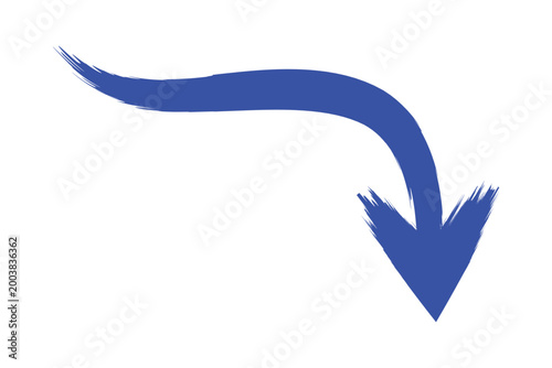 Brush stroke curved deep blue arrow sign icon texture on white background direction and planning progress symbol vector illustration