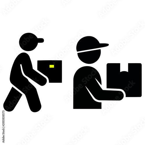 Schilderij op canvas Courier delivery and logistics service icon set solid black silhouette vector of