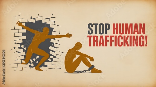 Stylized illustration highlighting the serious issue of human trafficking and modern slavery