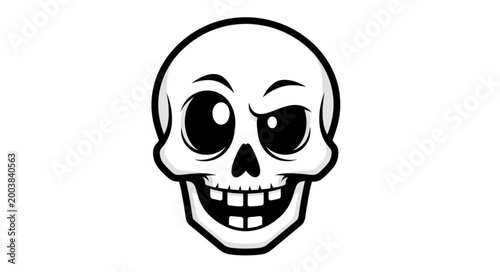 Cartoon Skull With Big Eyes And Grinning Mouth.
