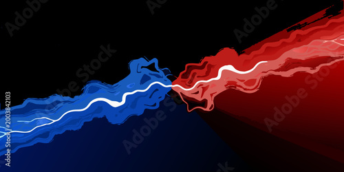 Canvas-taulu Abstract wave divider with opposing red and blue colors on a black background hi