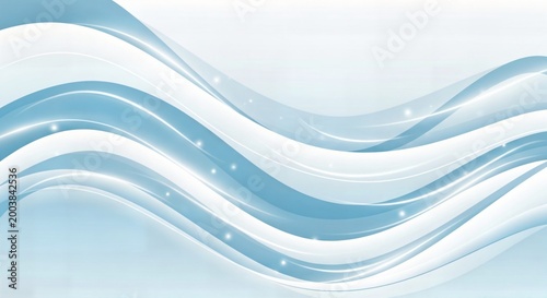 Flowing abstract blue and white waves with subtle sparkles on a light background