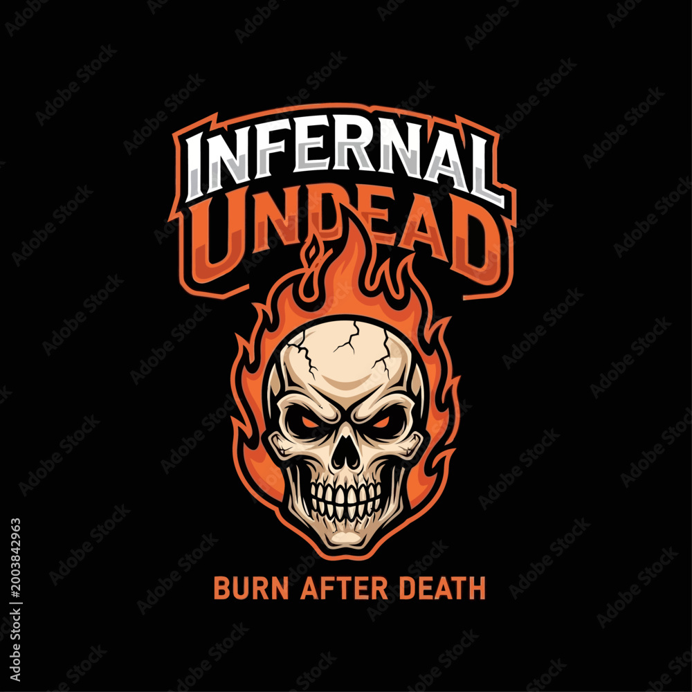 Fototapeta premium Skull with flames and cracked bones.