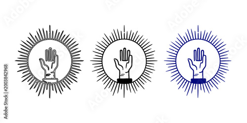 Hand holding book inside shining sun icon . Education, knowledge, learning, and enlightenment concept illustration in sketch style