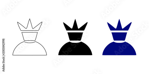 King Crown User Avatar Icon - Royal Profile Outline Glyph Black Blue Vector Collection