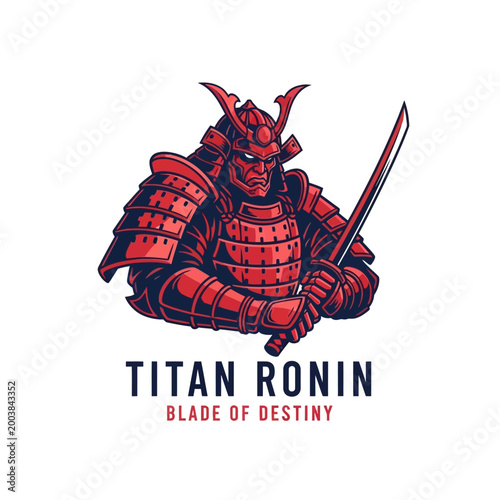 Red samurai warrior with sword armor.