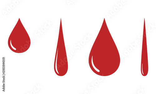 Red blood drop vector icon set isolated on white background