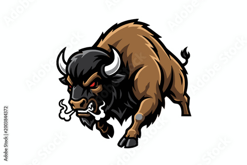 Photos Charging Bison Mascot Illustration Isolated on White