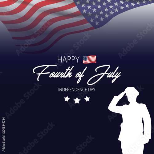 Fourth of july independence day greeting with american flag and silhouette