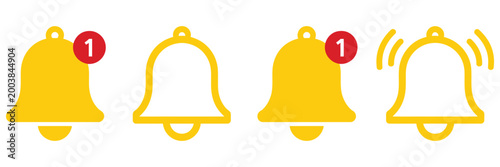 Schilderij op canvas Notification bell icons with alert signals, vector set for app notifications, alarms, reminders and ui communication design