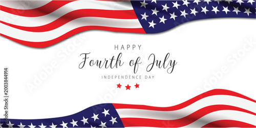 American flag illustration with fourth of july text on white background