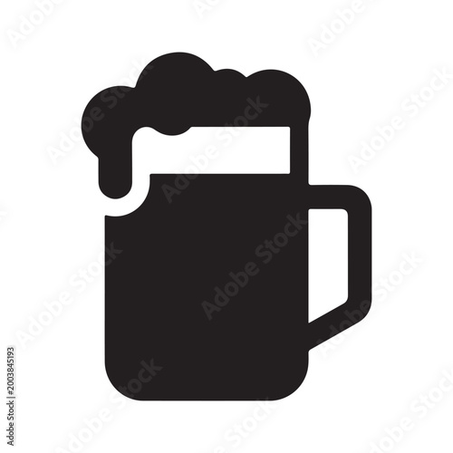 Simple black silhouette of a full beer mug with overflowing foamy head