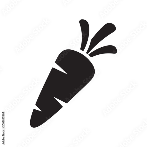 A simple black silhouette icon of a fresh garden vegetable carrot on a plain white background