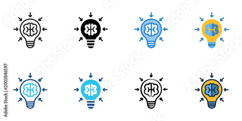 Brainstorm session icons set multiple style collection. Editable stroke 
