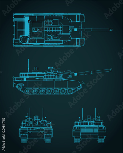K2 back panther South Korean battle tank blueprints illustration