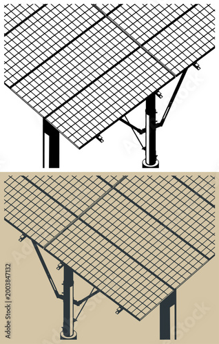 Solar panel and supporting structure close-up