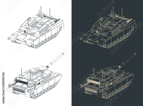 K2 back panther South Korean battle tank isometric blueprints