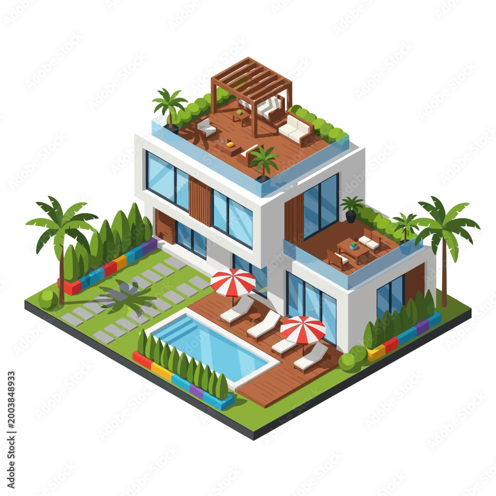 Fototapeta premium Modern luxury house with pool and garden.