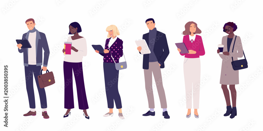 Fototapeta premium group of seven diverse professionals in business attire vector illustration on white background high quality