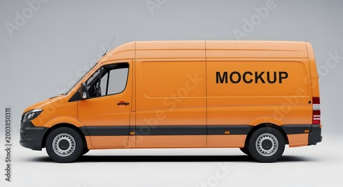 Orange van car mockup realistic vehicle design presentation for branding and advertising concepts