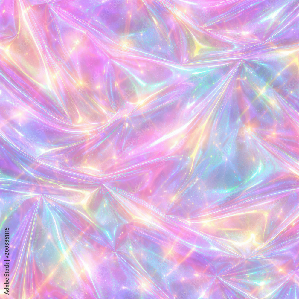 Obraz premium Abstract Bright Pink Holographic Wrinkled Foil Texture Background