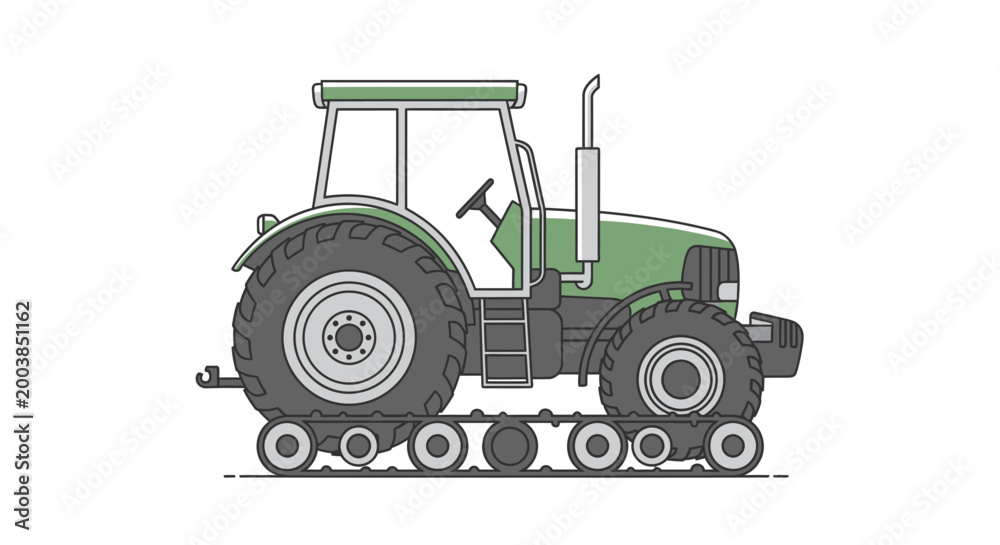 Obraz premium Green Tractor Side View Illustration.