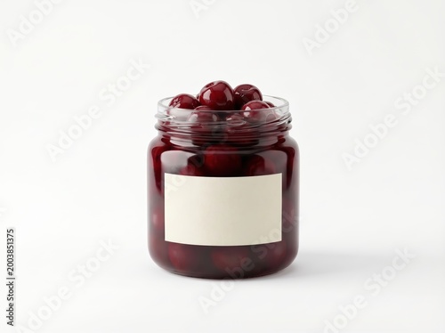 Premium Cherry Preserve in Jar with Blank White Label, Isolated
