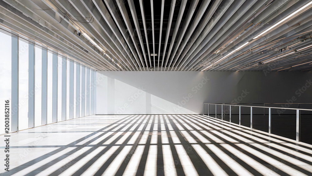 Naklejka premium Modern Empty Interior with Striped Light Shadows on Floor
