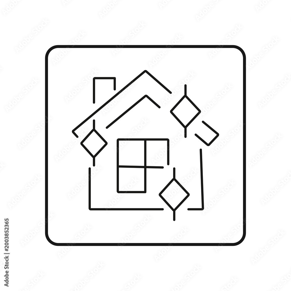 Obraz premium Abstract linear representation of a house with geometric shapes indicating property or security elements