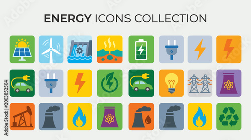 Energy icons collection for ecology and renewable resources.