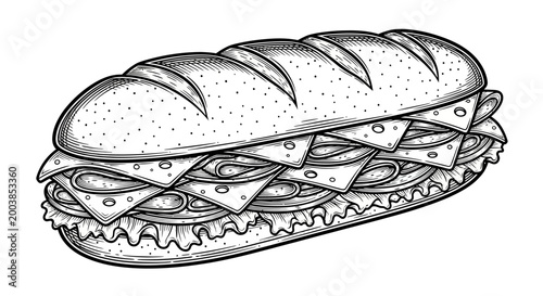 A classic deli sub sandwich with fresh vegetables and savory fillings.