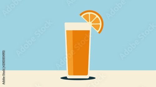 A glass of beer with orange slice.