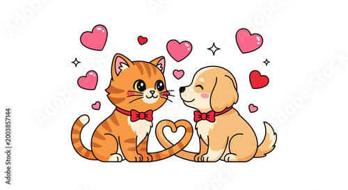 Cute cat and dog in love.