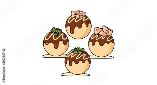 Delicious desserts with chocolate sauce.