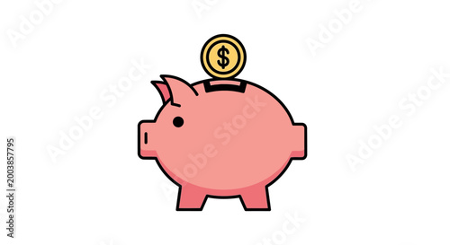 Obraz na plátne Pink Piggy Bank with Coin.